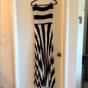 Black and white, strapless maxi dress